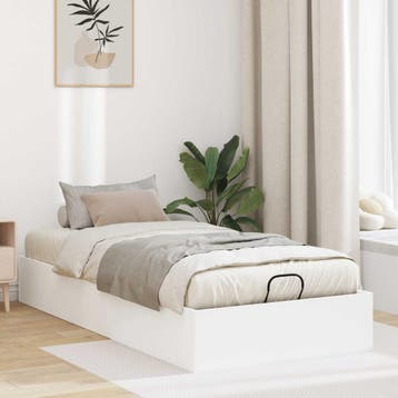 vidaXL Ottoman Bedframe Wit 90 x 190 cm Geconstrueerd hout, Eenpersoons, Verzenden, Wit, Nieuw