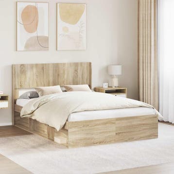 vidaXL Bedframe met opbergruimte en hoofdbord Sonoma Eiken, Huis en Inrichting, Verzenden, Nieuw, Bruin, Hout