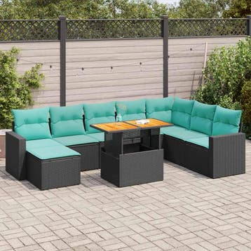vidaXL 9-delige Loungeset met kussens poly rattan zwart, Verzenden, Nieuw, Loungeset
