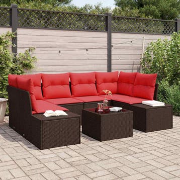 vidaXL Tuin Sofa Set 7 st Bruin poly rattan, Verzenden, Nieuw, Rotan, 7 zitplaatsen