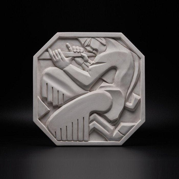 Naar Marcel Bouraine Satyr met Fluit - Reliëf, Art Deco, Antiek en Kunst, Kunst | Designobjecten