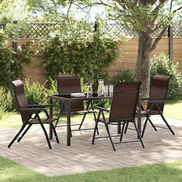 vidaXL Tuin eettafelset 5 pcs Bruin Gepoedercoat staal, Verzenden, Nieuw, Rotan, 5 zitplaatsen