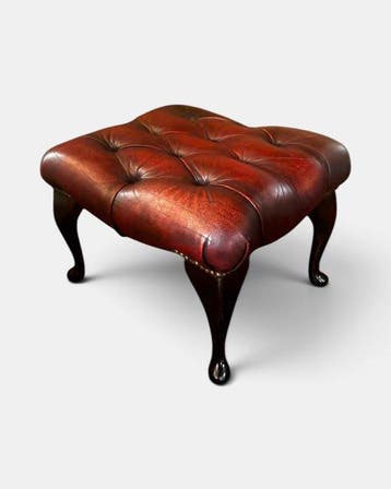 Voetbankje - Leder - Chesterfield jaren zestig