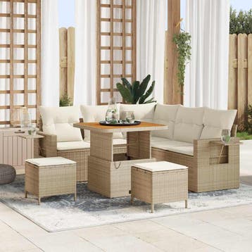 vidaXL Tuinbankenset 9 st 6-Aantal zitplaatsen Beige en, Verzenden, Nieuw, Meer dan 8 zitplaatsen