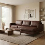 Leren hoekbank Match - 2.5-zits arm links + Longchair arm, 250 tot 300 cm, Bohemian, Industrieel, Modern, Scandinavisch, Hoekbank