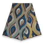 Afrikaanse stof - Blauw Goud Ancient Leaf Geometry - Special, Hobby en Vrije tijd, Stoffen en Lappen, Ophalen of Verzenden, Nieuw