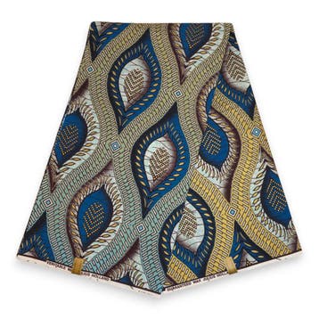 Afrikaanse stof - Blauw Goud Ancient Leaf Geometry - Special, Ophalen of Verzenden, Nieuw