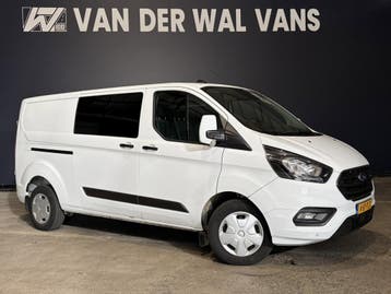 Ford Transit Custom 2.0 TDCI 131pk L2H1 Dubbele Cabine Euro6, Stof, Gebruikt, Wit, Dealer onderhouden