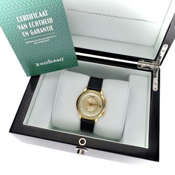 Jaeger LeCoultre Memovox Ref. 855; Vintage 18k. Gouden He..., Overige merken, Ophalen of Verzenden, Goud, Leer