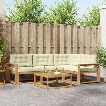 vidaXL Buiten bankenset 5 st Wit en crèmekleurig Polyester, Verzenden, Nieuw