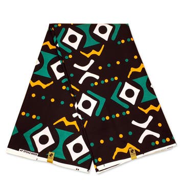 Afrikaanse Zwart / Turquoise / Gele Bogolan / Mud cloth prin, Hobby en Vrije tijd, Stoffen en Lappen, Ophalen of Verzenden, Nieuw