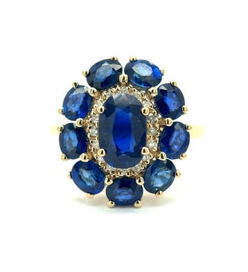 Ring - 14 karaat Geel goud - 3.25ct. tw. Saffier - Diamant, Nieuw