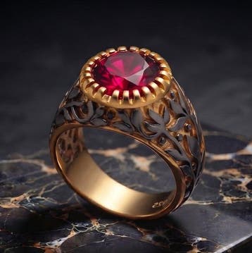 Zonder minimumprijs - Ring 18k goudverguld, Zilver Robijn -, Nieuw