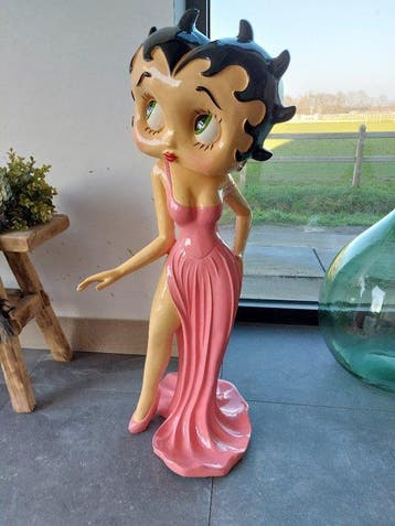Beeld, 95 cm high beautiful statue Betty Boop pink dress -