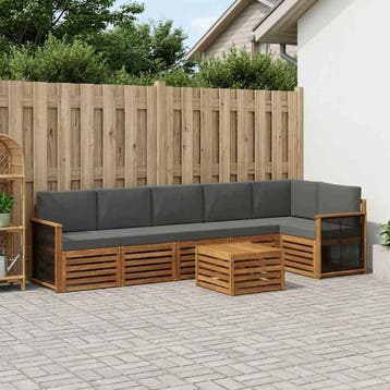 vidaXL Hoekbank Set met kussen 6 pcs Natuurlijk en Antraciet, Verzenden, Nieuw
