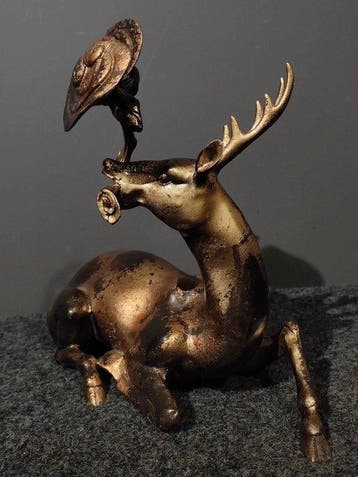 Beeld, Lingzhi Sleeping Deer - 2411 cm - Koper