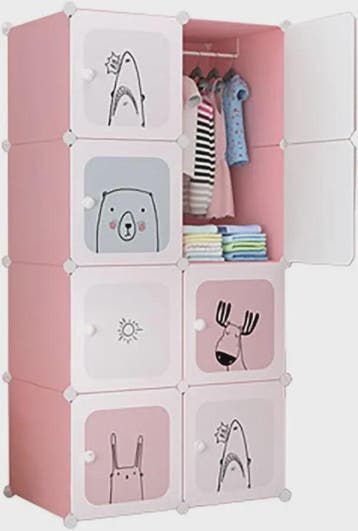 Modulaire Kinder Garderobekast - Roze Kledingkast met Cartoo, Verzenden, Nieuw
