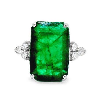 Ring Platina - 5.39ct. tw. Smaragd - Diamant, Nieuw