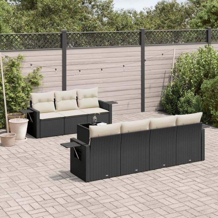 vidaXL 8-delige Loungeset met kussens poly rattan zwart, Tuin en Terras, Tuinsets en Loungesets, Loungeset, Nieuw, Verzenden