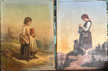 Italiaanse school (XIX) - Pareja de escenas costumbristas