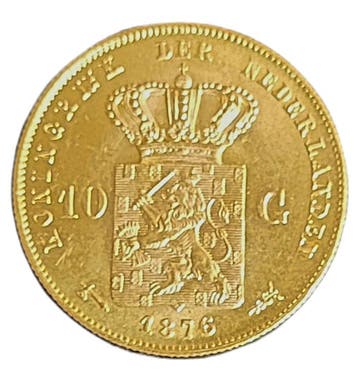 Gouden 10 gulden Willem III 1876, Koning Willem III, Verzenden, Goud, Losse munt