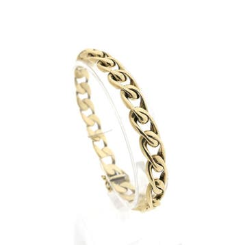 Gouden wijde gourmet schakelarmband, Ophalen of Verzenden, Gebruikt, Goud, Goud
