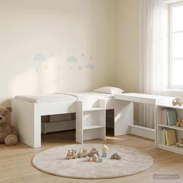 vidaXL Hoge Bed Frame met Bureau voor Kinderen 2 st Wit, Verzenden, Nieuw, Wit, Hout