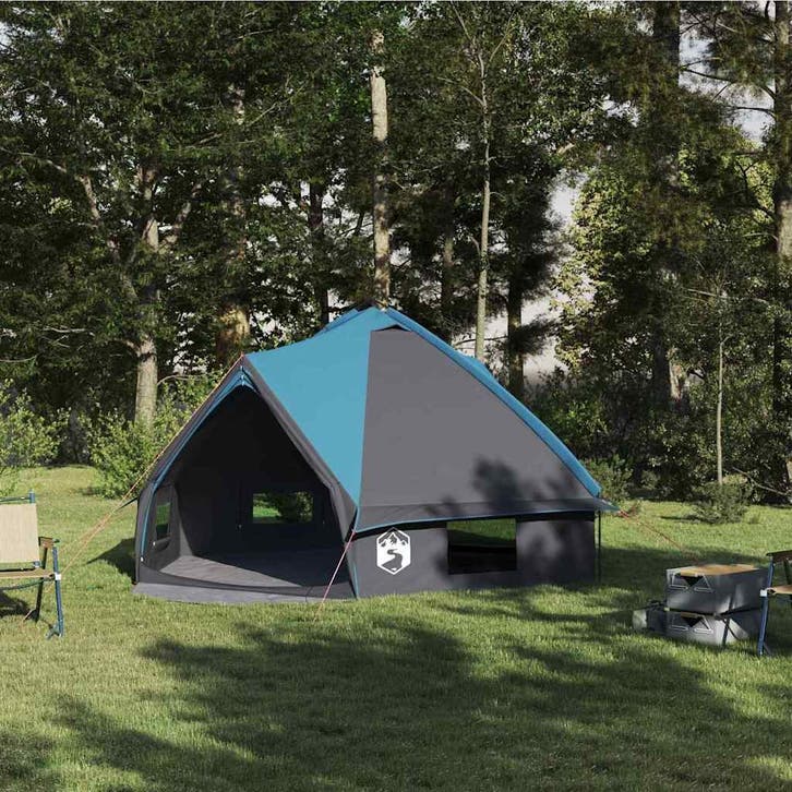 vidaXL Teepee Tent voor 6 Personen Blauw en Grijs 431 x 366, Caravans en Kamperen, Tenten, Nieuw, tot en met 2, Verzenden