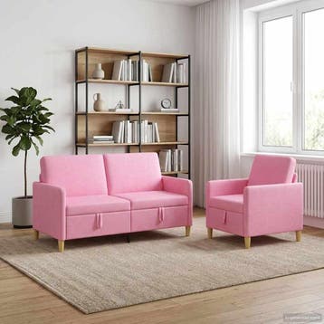 vidaXL Bankenset met opbergruimte 2 pcs Roze Polyester, Huis en Inrichting, Banken | Bankstellen, Verzenden, Nieuw, Kunststof