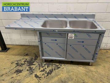 HCB RVS Spoeltafel dubbele spoelbakken schuifdeuren, Ophalen of Verzenden, Nieuw in verpakking