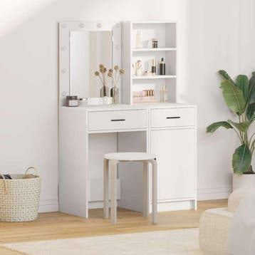 vidaXL Make-up tafel set met LED 2 st Wit Bewerkt hout, Verzenden, Nieuw