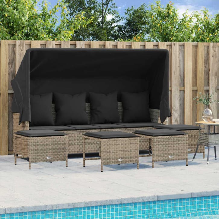 vidaXL 5-delige Loungeset met kussens poly rattan grijs, Tuin en Terras, Tuinsets en Loungesets, Loungeset, Nieuw, Rotan, Verzenden