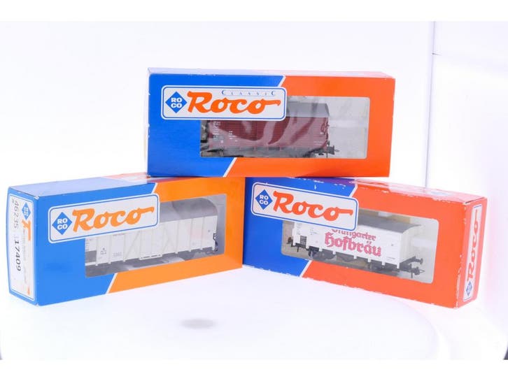Schaal H0 Roco 46016, 46235 en 48058 set van 3 goederen w..., Hobby en Vrije tijd, Modeltreinen | H0, Gelijkstroom, Analoog, Gebruikt