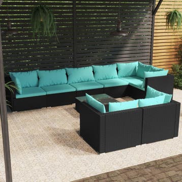 vidaXL 9-delige Loungeset met kussens poly rattan zwart, Tuin en Terras, Tuinsets en Loungesets, Verzenden, Nieuw, Loungeset