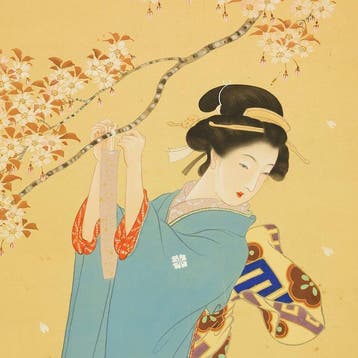 Beautiful Woman in Kimono and Cherry Blossom - with