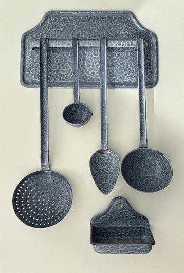 BK of Dru - Opdienlepel - Emaille - Gewolkt vintage rek, Antiek en Kunst