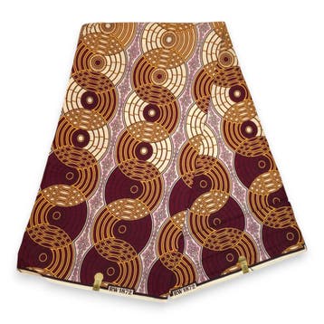 Afrikaanse wax print stof - Bordeauxrood Beige Retro Circles, Hobby en Vrije tijd, Stoffen en Lappen, Ophalen of Verzenden, Nieuw