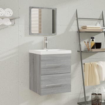 vidaXL Wastafelkast met ingebouwde wasbak bewerkt hout grijs, Verzenden, Nieuw