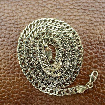 Gouden platte gourmetschakel ketting, Ophalen of Verzenden, Gebruikt, Goud, Goud