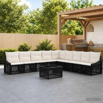vidaXL Tuinbankenset 10 st Zwart poly rattan, Verzenden, Nieuw, Meer dan 8 zitplaatsen