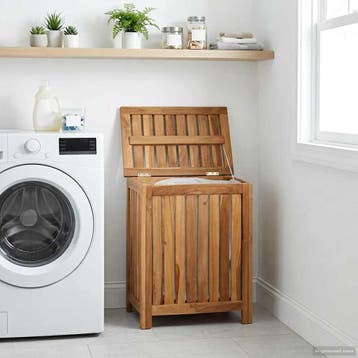 vidaXL Wasmand Naturel Massief Teakhout, Verzenden, Nieuw