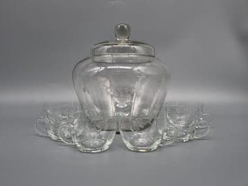 Glas-Set – Bowle mit Tassen – Klarglas mit geschliffenem