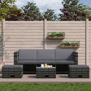 vidaXL 4-delige Loungeset met kussens poly rattan grijs, Verzenden, Nieuw, 4 zitplaatsen, Loungeset