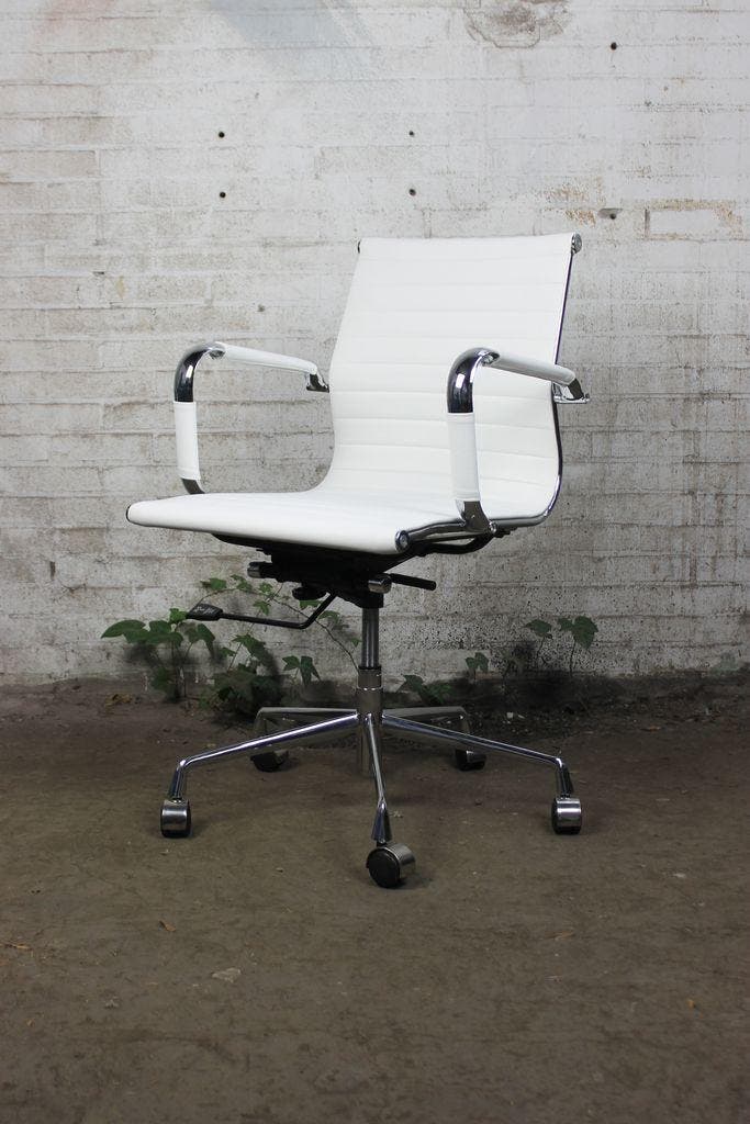 Luxe design bureaustoel wit kunstleer – chroom, verstelbaar,, Huis en Inrichting, Bureaus, Gebruikt, Verzenden