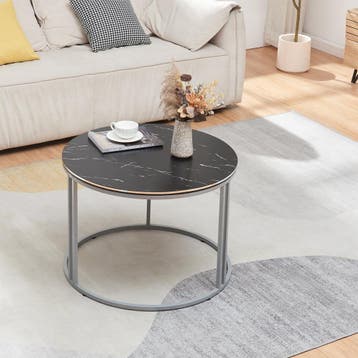 [en.casa] Salontafel Aulum rond 50x70 cm marmer zwart en zil, Huis en Inrichting, Tafels | Salontafels, Verzenden, Nieuw