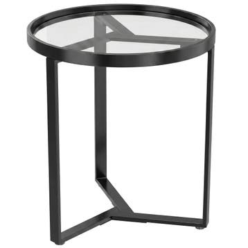 Ronde Bijzettafel Met Gehard Glazen Blad En Geometrisch Meta, Verzenden, Nieuw