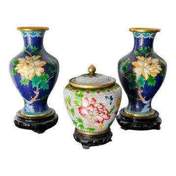 Vaas - cloisonné - China - Drieluik Vazen (Zonder, Antiek en Kunst