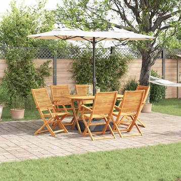 vidaXL Tuin eettafelset 7 pcs Bruin Massief Acaciahout, Verzenden, Nieuw, 7 zitplaatsen