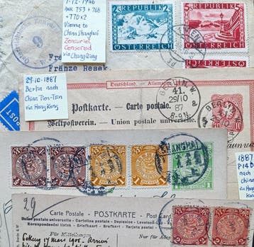 China 1887/1946 - 4 poststukken met inkomende post, Gestempeld