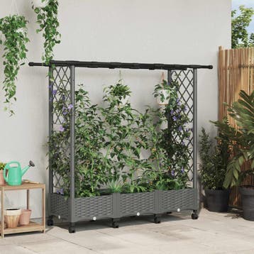 vidaXL Verhoogd Bed met Trellis en Dak Lichtgrijs 164 x 40 x, Verzenden, Nieuw, Minder dan 60 cm, 60 cm of meer